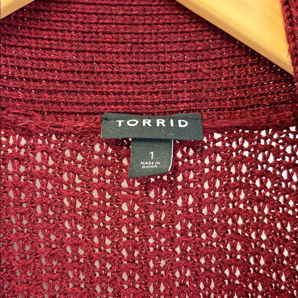 Torrid Deep Burgundy Open-Front Long Cardigan Sz 1X - Picture 2 of 5